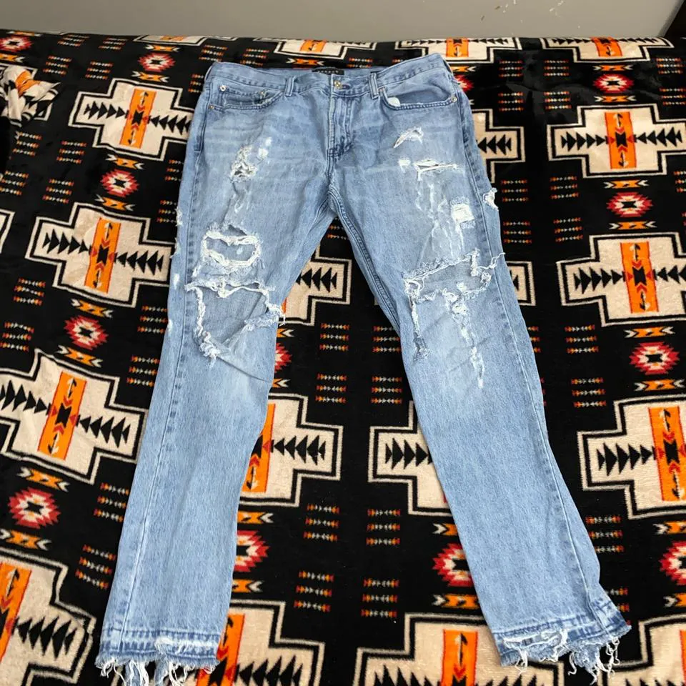 American Apparel Men's White and Blue Jeans