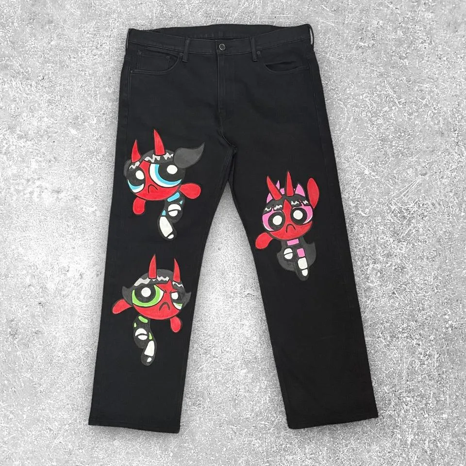 American Eagle Outfitters Men's Black and Red Jeans