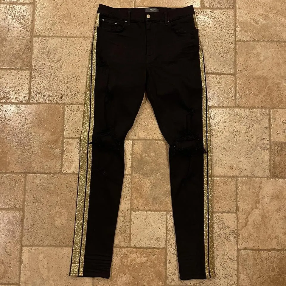Amiri Men's Black and Gold Jeans