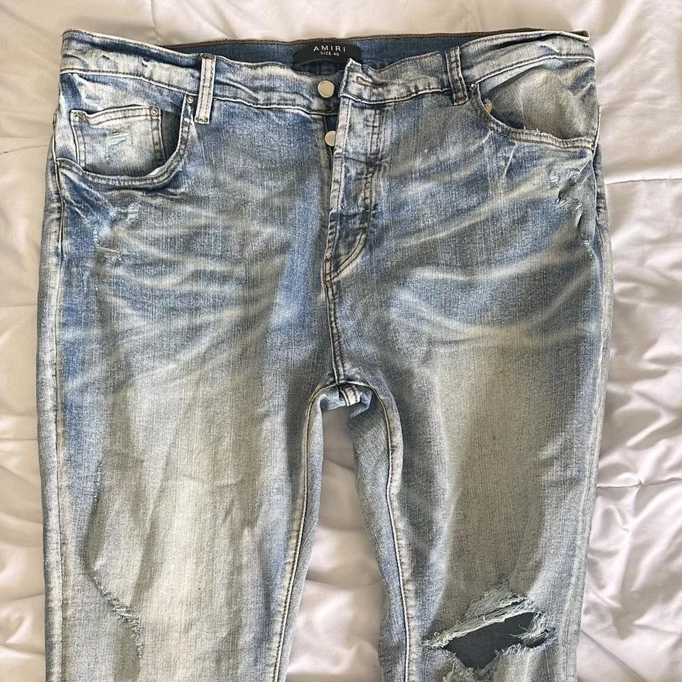 Amiri Men's Blue and Cream Jeans