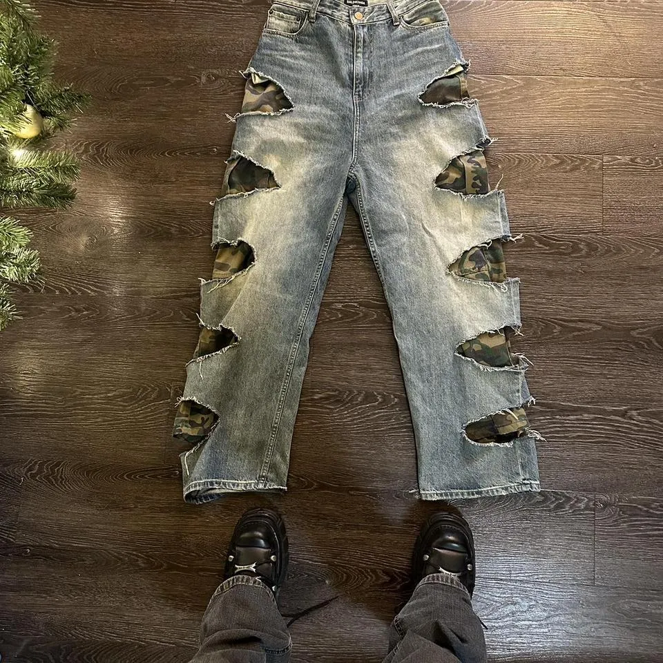 Balenciaga Men's Black and White Jeans