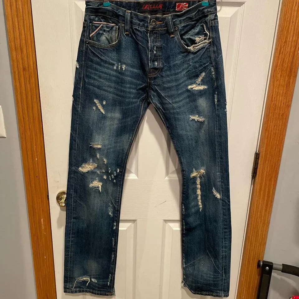 Cult of Individuality Men's Navy and Tan Jeans