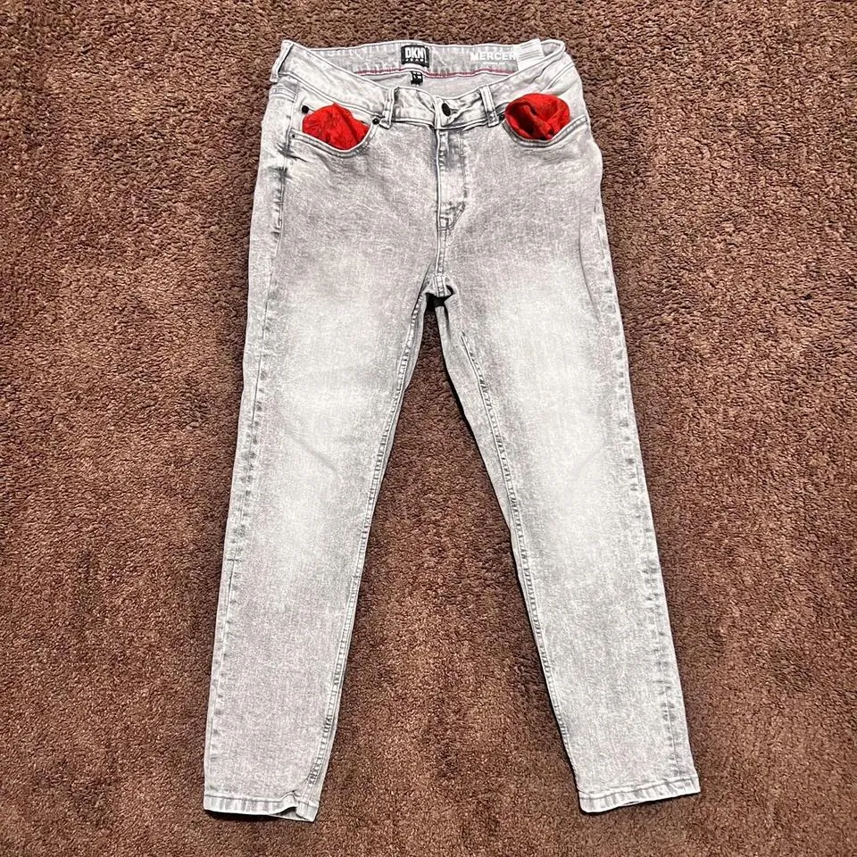 DKNY Men's Grey and Red Jeans