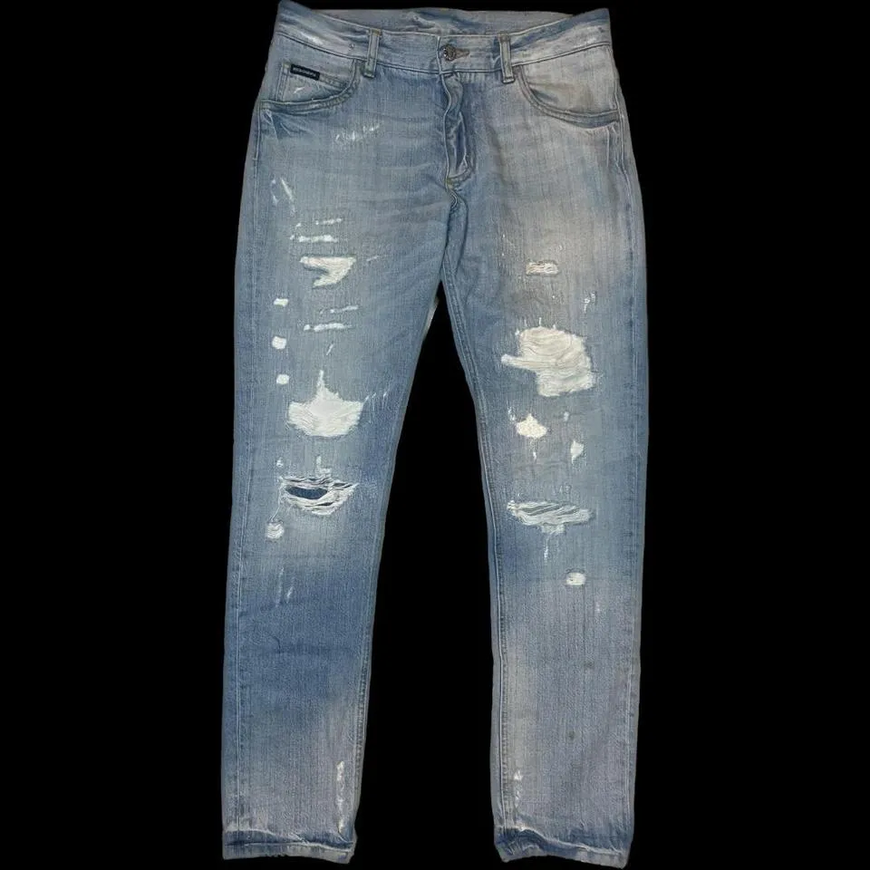 Dolce & Gabbana Men's Blue and Silver Jeans