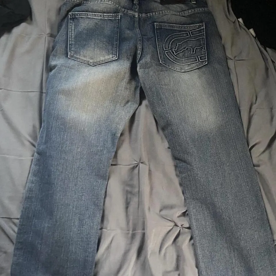 Ecko Unltd. Men's Grey and Blue Jeans