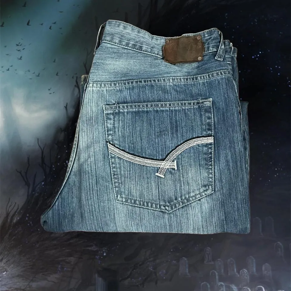 Ecko Unltd. Men's White and Blue Jeans