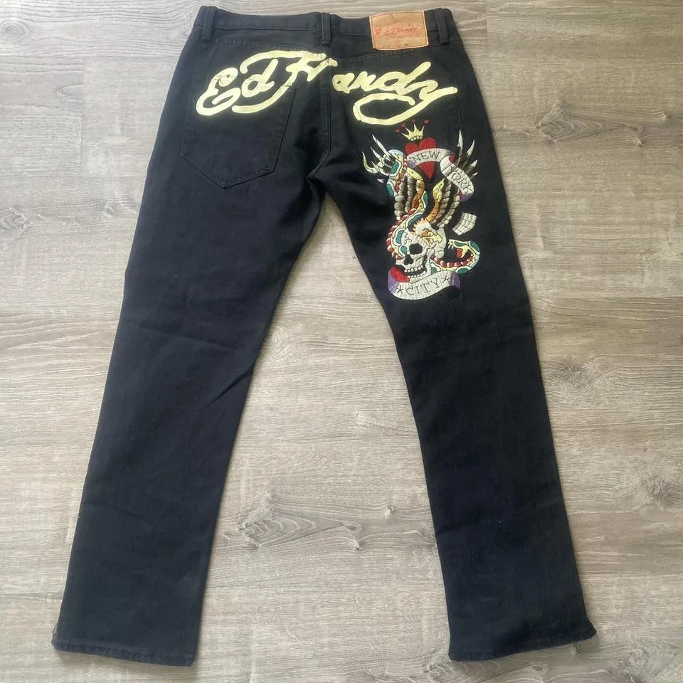 Ed Hardy Men's Black and Red Jeans