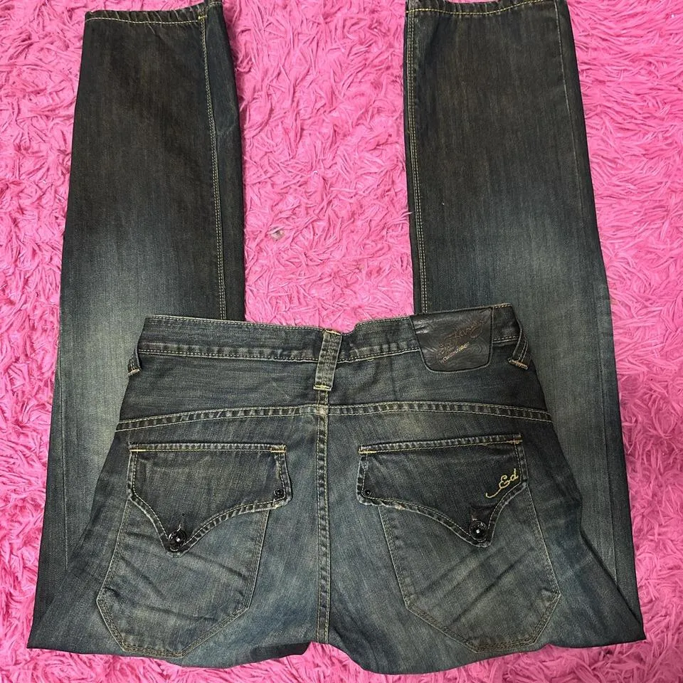 Ed Hardy Men's Navy and Yellow Jeans