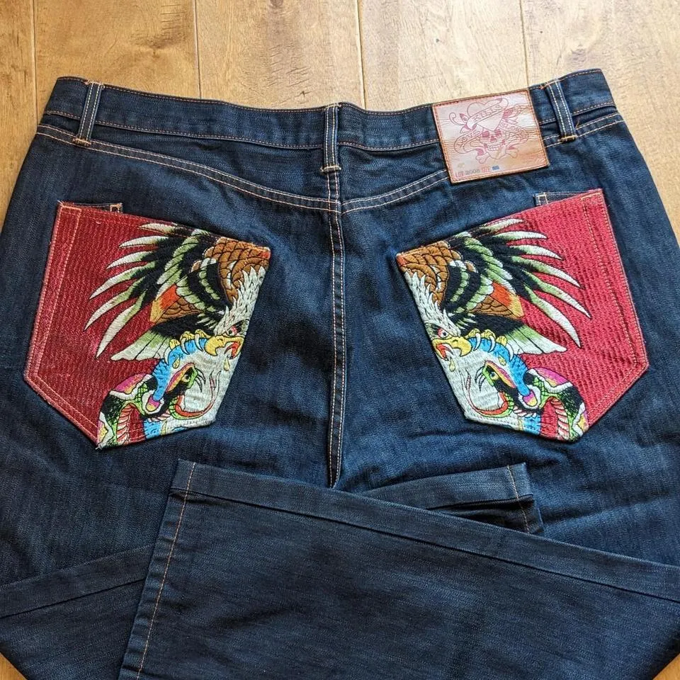 Ed Hardy Men's Navy and Red Jeans