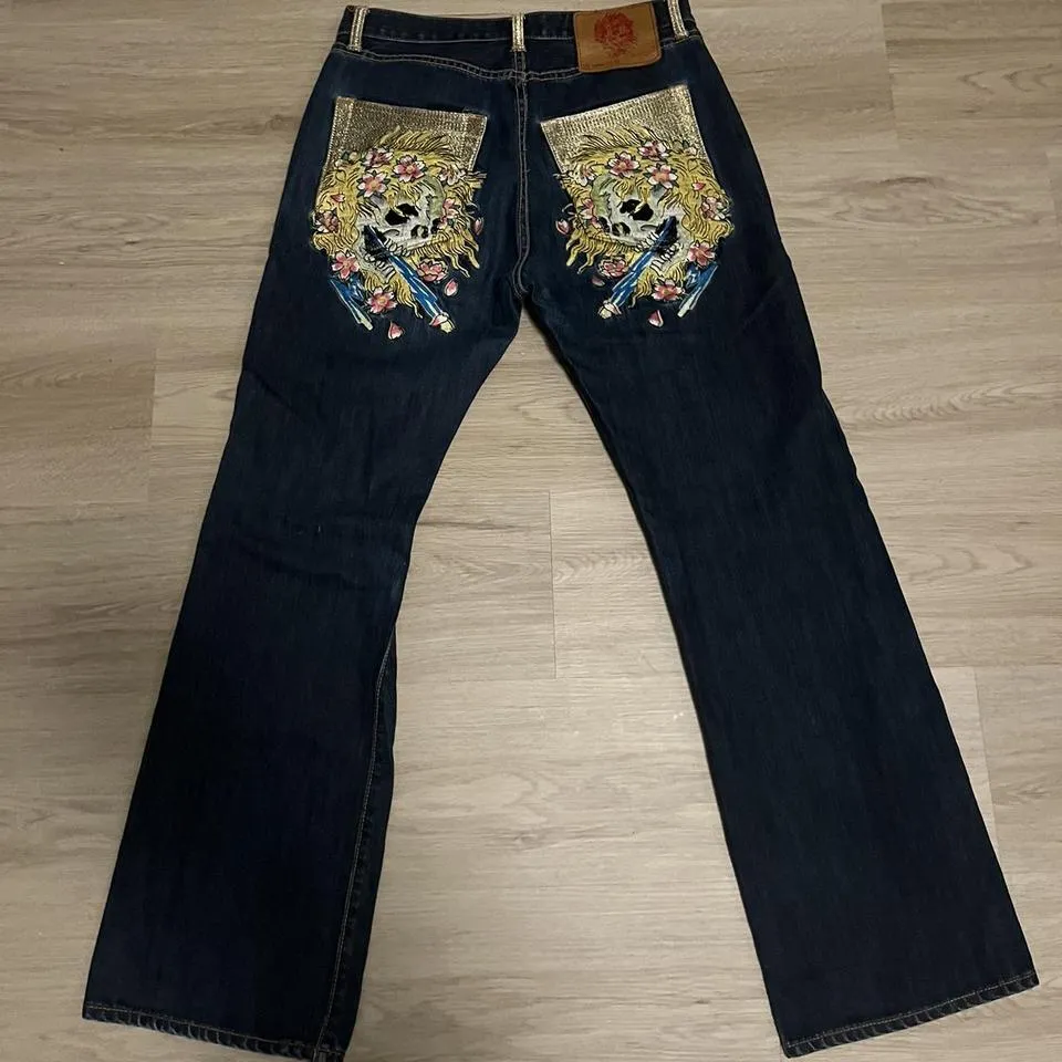 Ed Hardy Men's Yellow and Navy Jeans