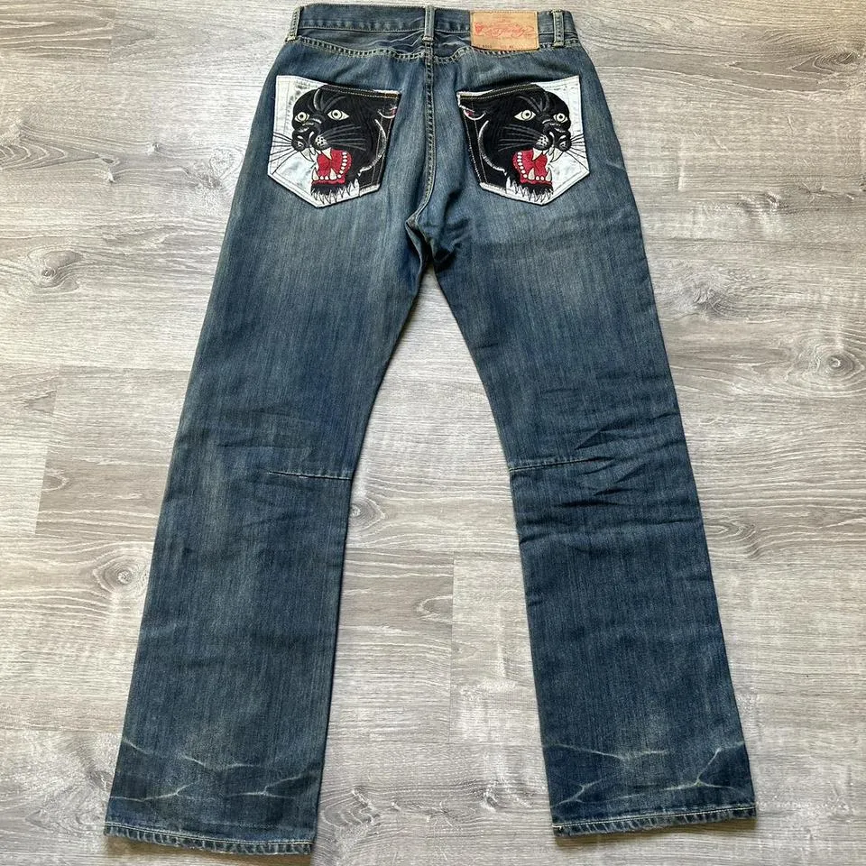 Ed Hardy Men's Blue and Black Jeans
