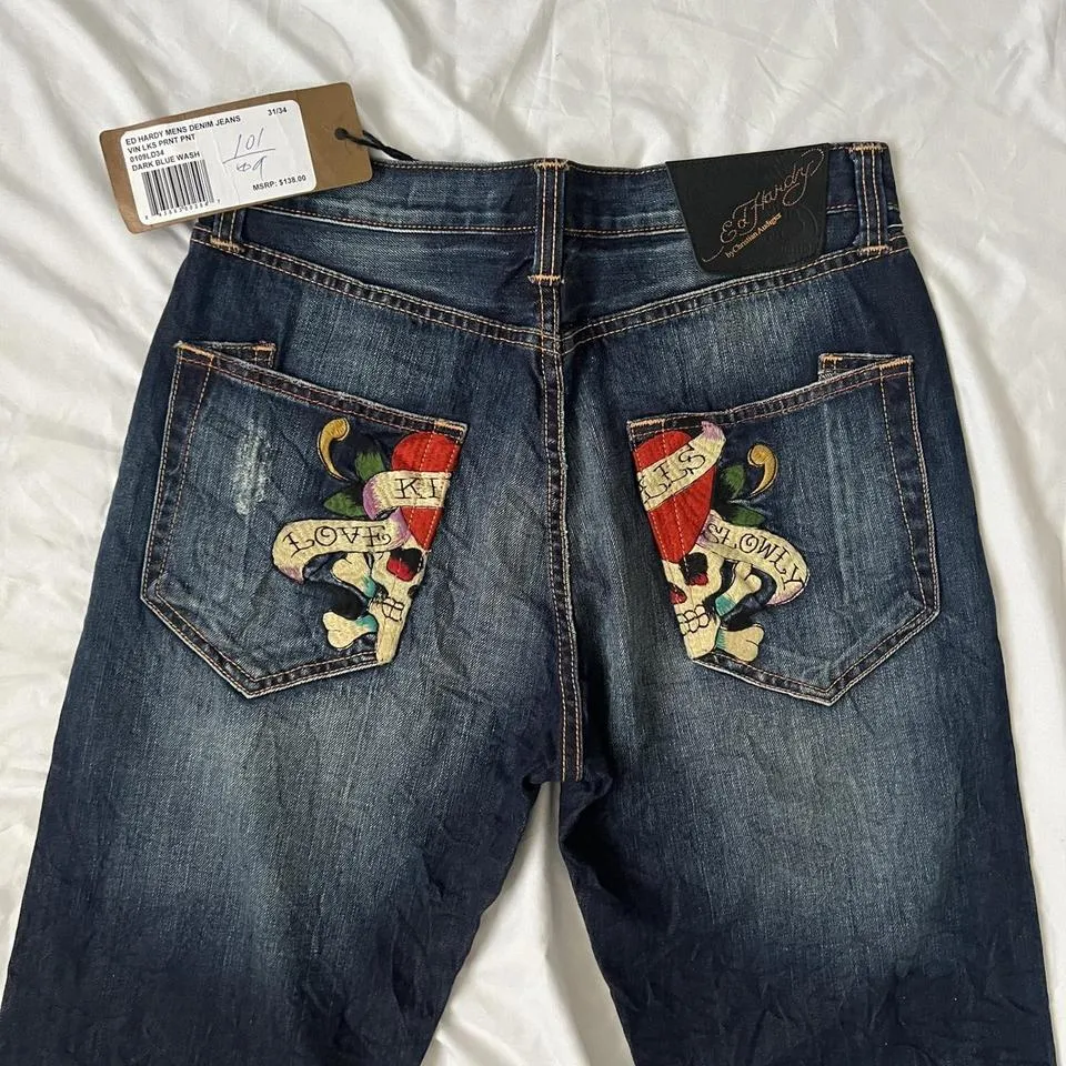 Ed Hardy Men's Navy and Blue Jeans