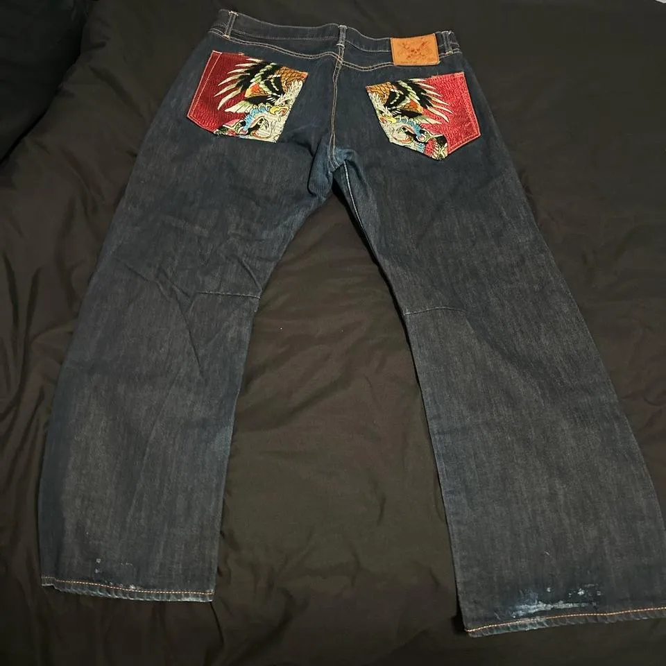 Ed Hardy Men's Blue and Red Jeans