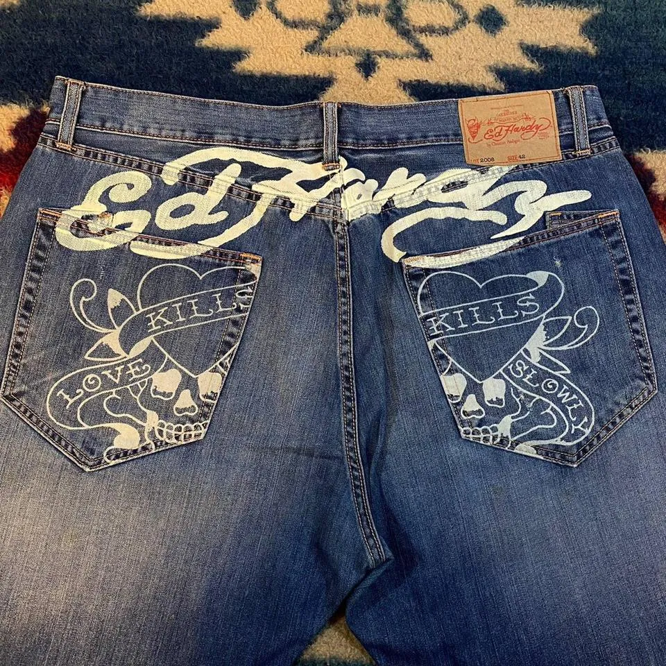 Ed Hardy Men's Blue and Black Jeans