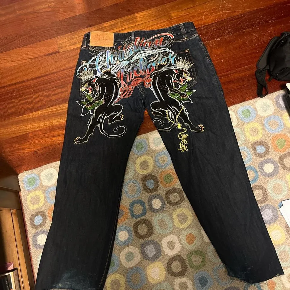 Ed Hardy Men's Blue and Red Jeans