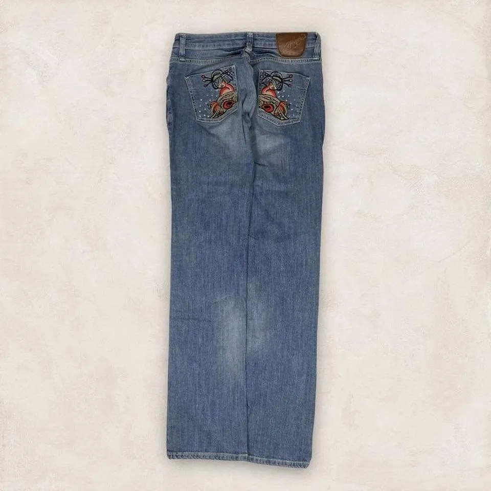Ed Hardy Men's Blue and Burgundy Jeans