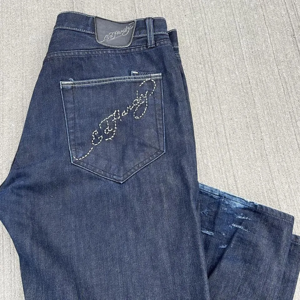 Ed Hardy Men's Navy and White Jeans
