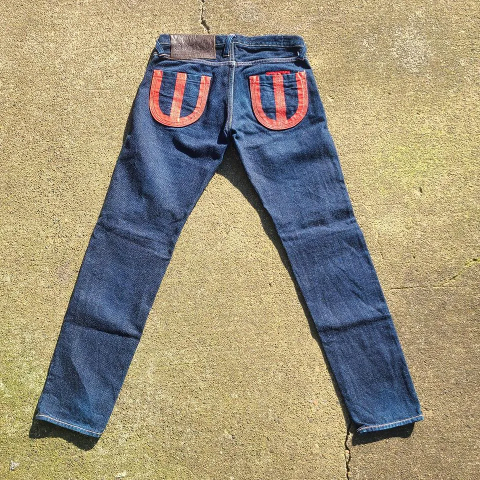 Evisu Men's Navy and Red Jeans