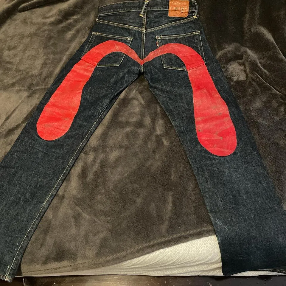 Evisu Men's Blue and Red Jeans