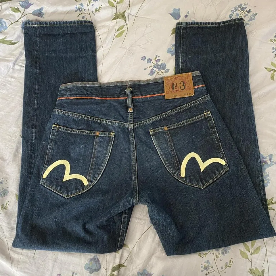 Evisu Men's Navy and White Jeans