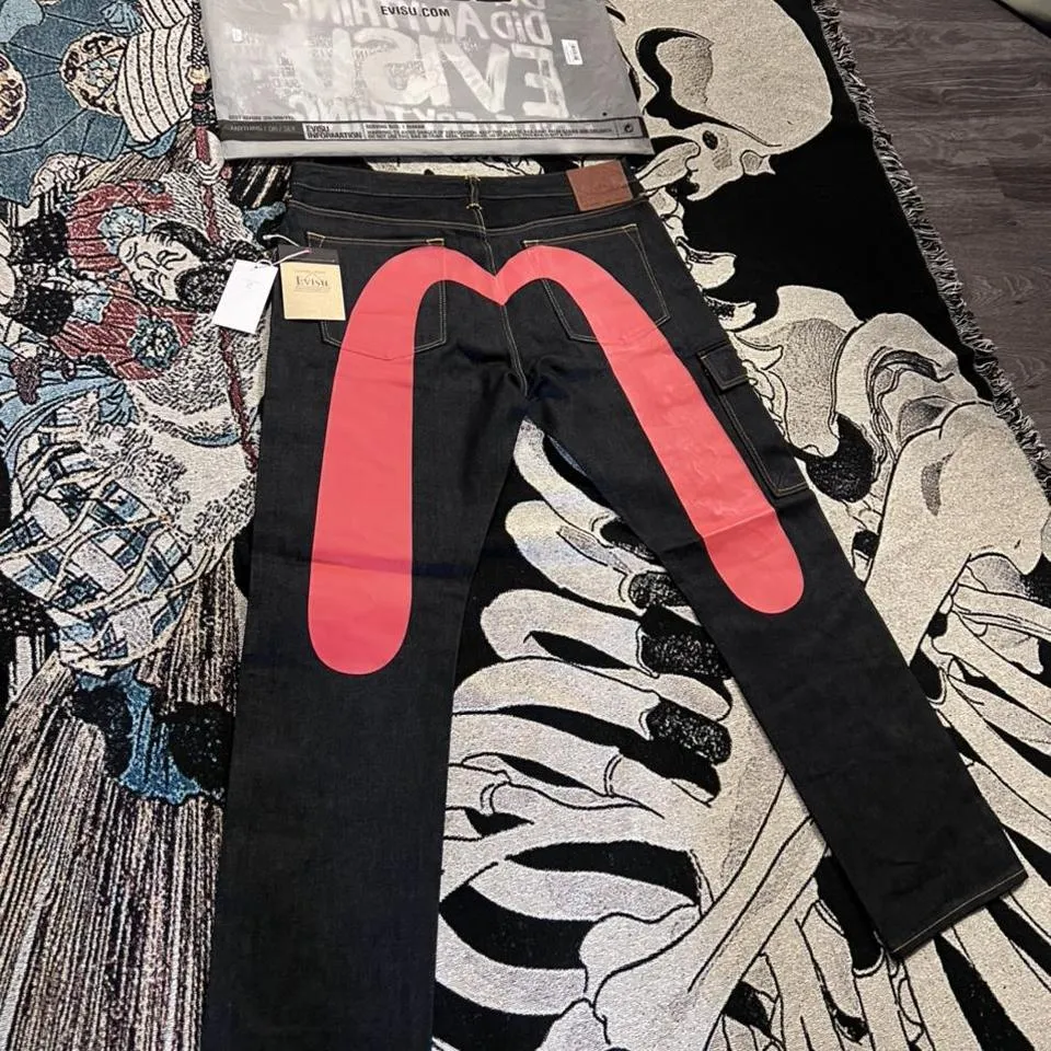 Evisu Men's Red and Navy Jeans
