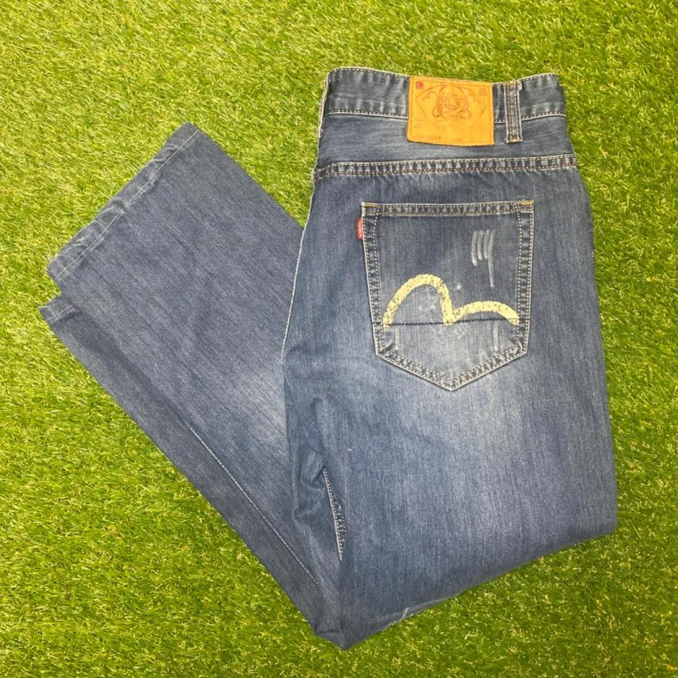 Evisu Men's White and Blue Jeans