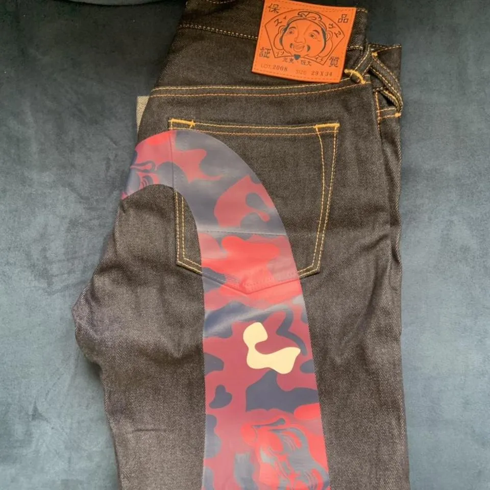 Evisu Men's Navy and Purple Jeans