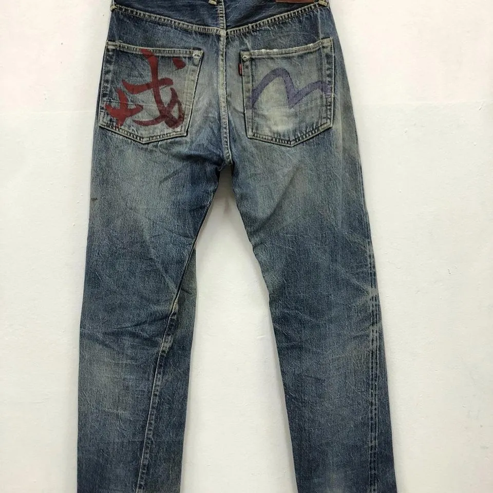 Evisu Men's Blue and Red Jeans