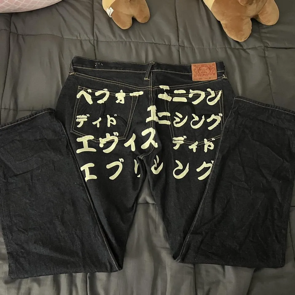 Evisu Men's Black and White Jeans