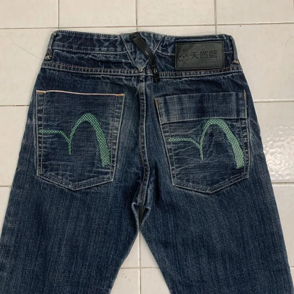 Evisu Men's Navy and Green Jeans