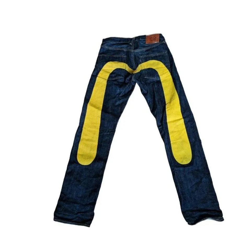 Evisu Men's Blue and Yellow Jeans