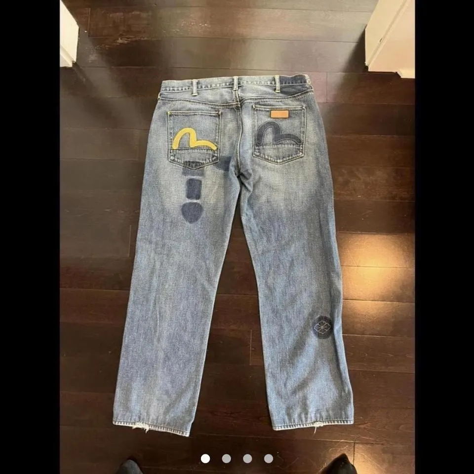 Evisu Men's Blue and Yellow Jeans