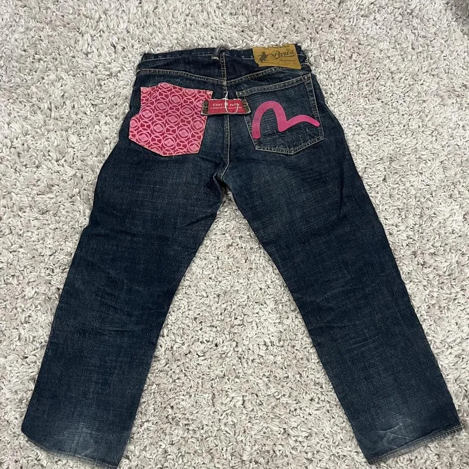 Evisu Men's Navy and Pink Jeans