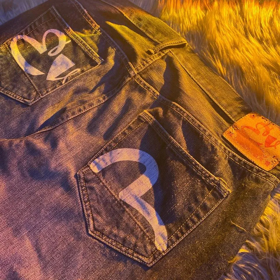 Evisu Men's Black and White Jeans