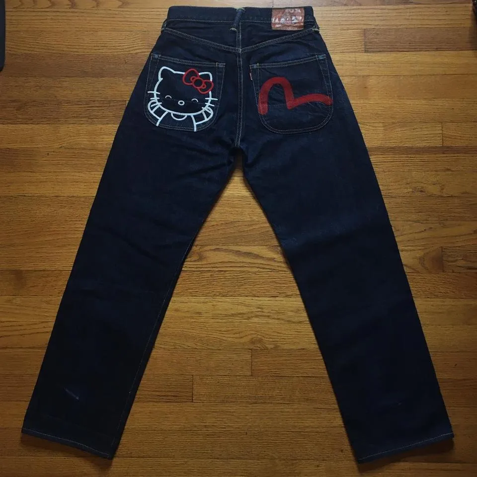 Evisu Men's Navy and Black Jeans