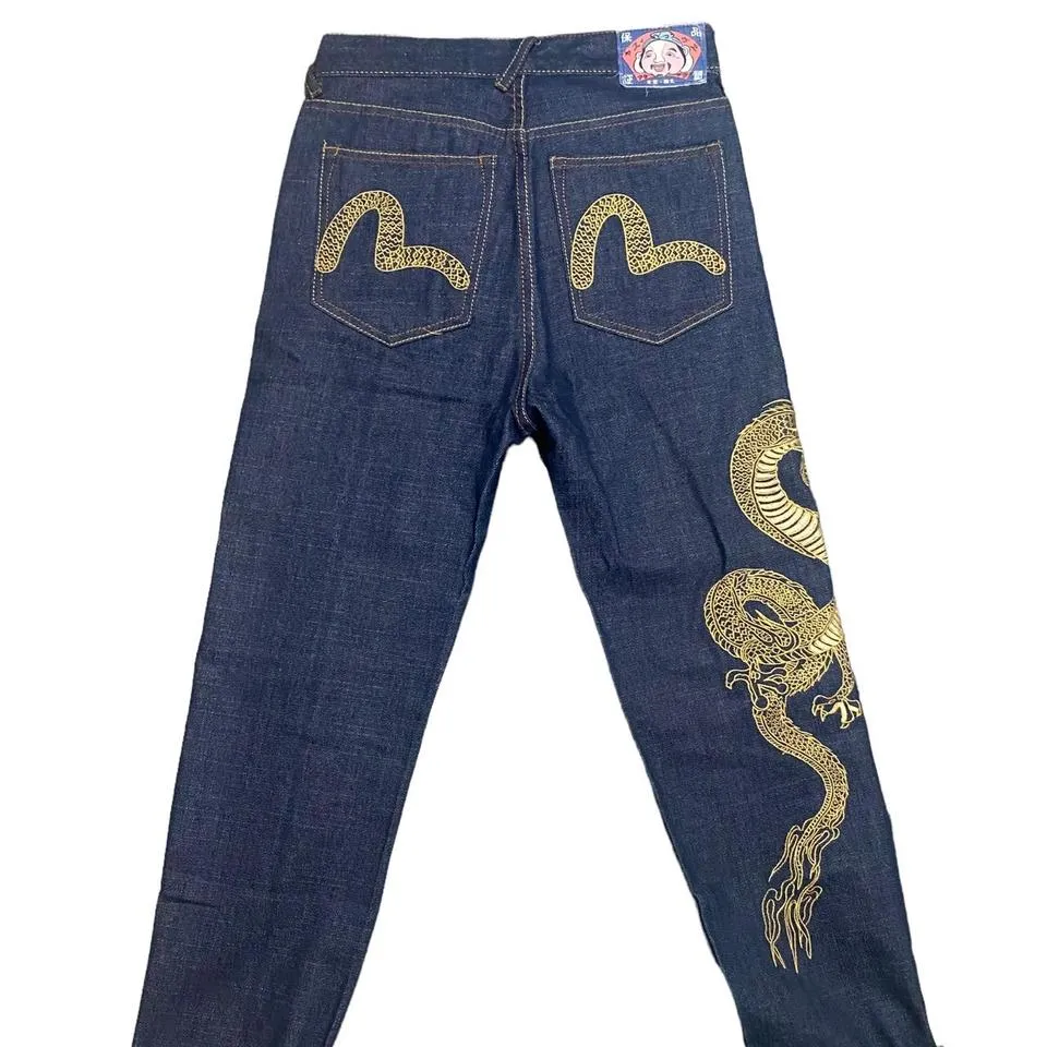 Evisu Men's Gold and Navy Jeans