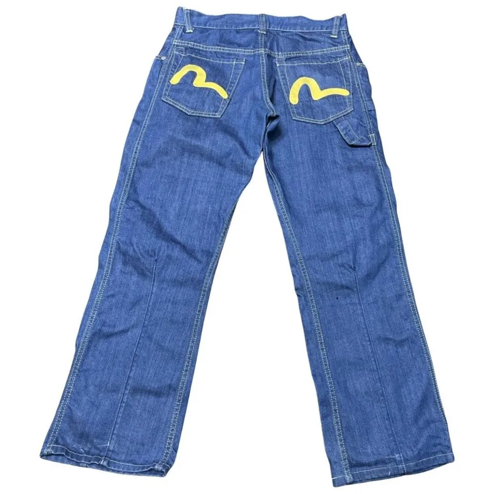 Evisu Men's Blue and Yellow Jeans