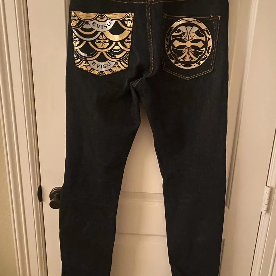 Evisu Men's Navy and Gold Jeans
