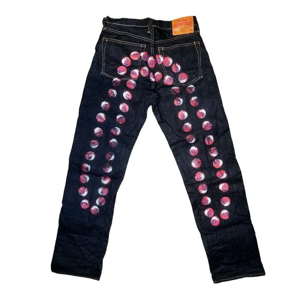 Evisu Men's Red and Navy Jeans