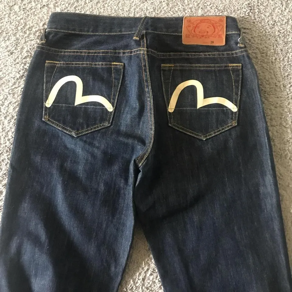 Evisu Men's Navy and Yellow Jeans