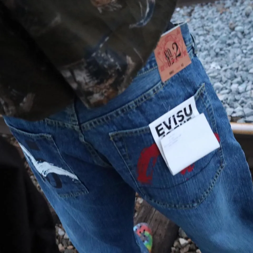 Evisu Men's Navy and Blue Jeans