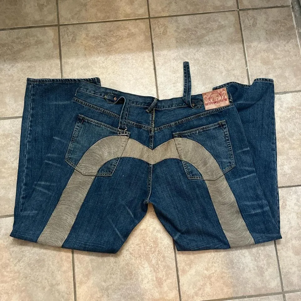 Evisu Men's Navy and Brown Jeans