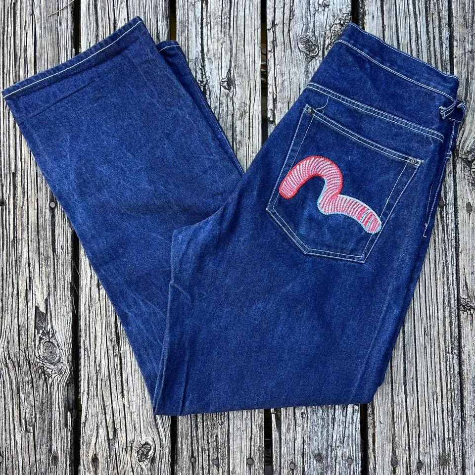 Evisu Men's Blue and Red Jeans
