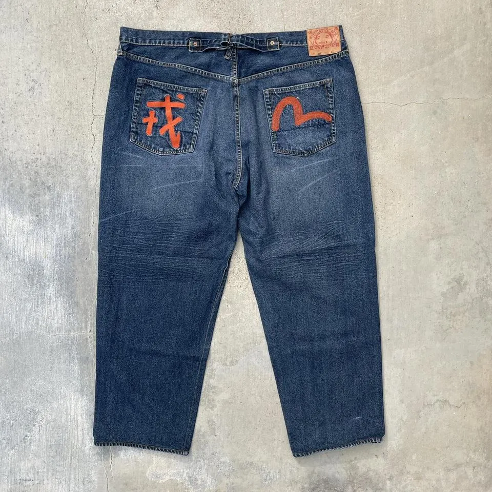 Evisu Men's Navy and Orange Jeans
