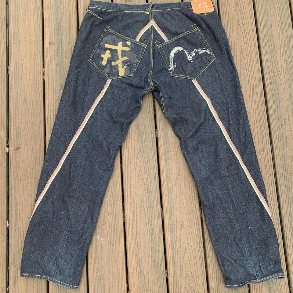 Evisu Men's Navy and Blue Jeans
