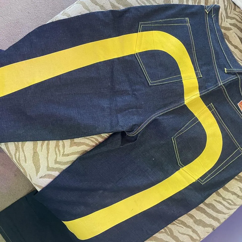 Evisu Men's Navy and Blue Jeans