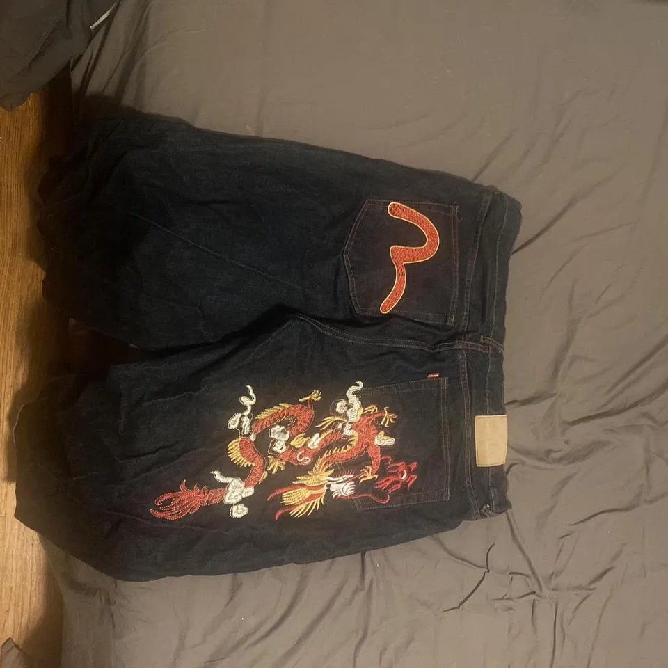 Evisu Men's Red and Yellow Jeans