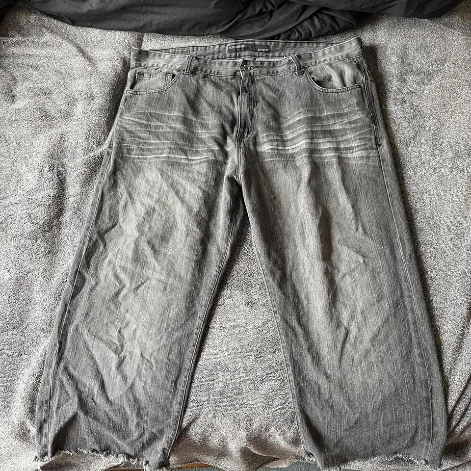 Evisu Men's Black and Grey Jeans