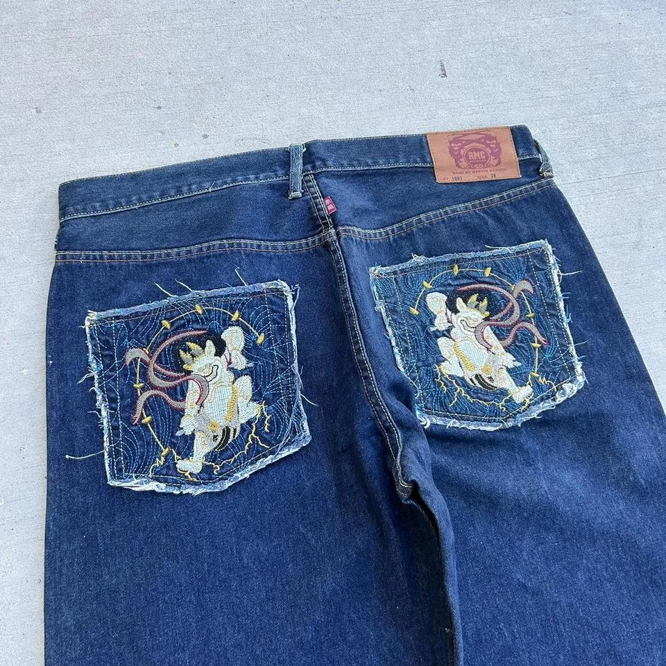 Evisu Men's Blue and Yellow Jeans