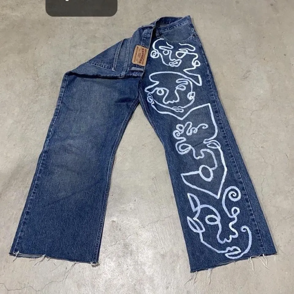 Express Men's Navy and White Jeans